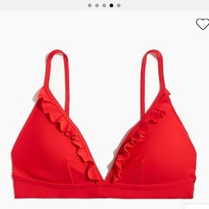 Red ruffle French cut bikini top J crew NWT